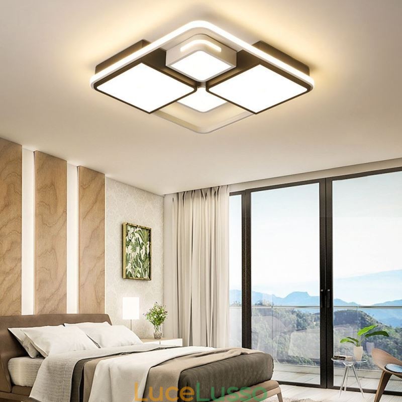 Lampada da soffitto moderna a filo in acrilico quadrato bianco e nero