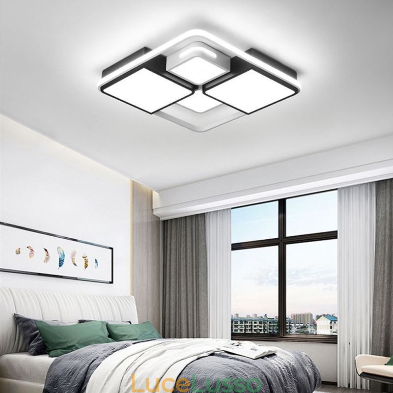 Lampada da soffitto moderna a filo in acrilico quadrato bianco e nero