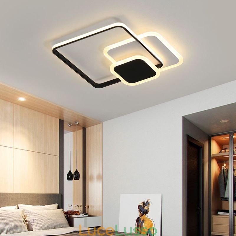Plafoniera decorativa da soffitto con montaggio a filo, con cornici quadrate