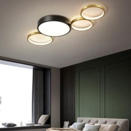 Lampada da soffitto a 4 anelli con paralume nero e oro unico