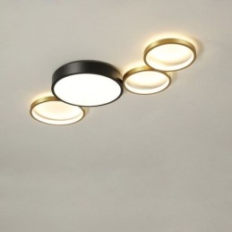 Lampada da soffitto a 4 anelli con paralume nero e oro unico
