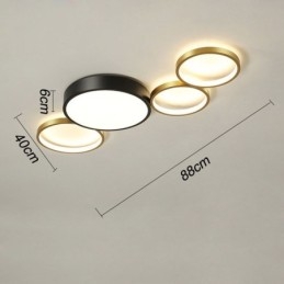 Lampada da soffitto a 4 anelli con paralume nero e oro unico