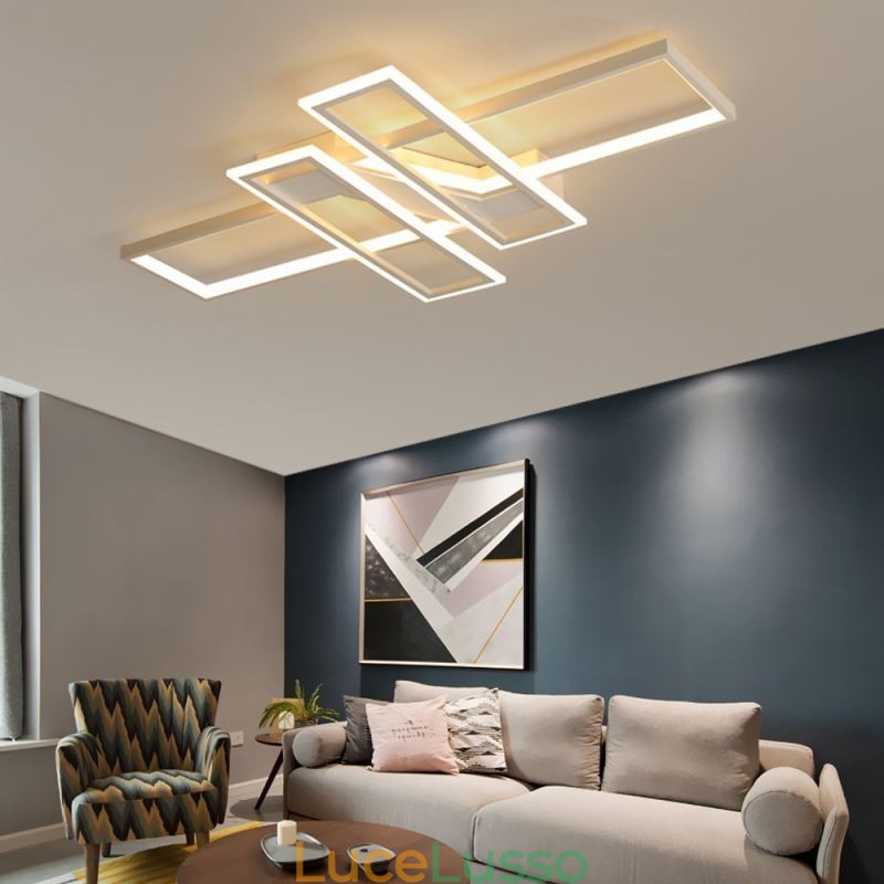 Lampada da soffitto a 4 luci con montaggio a filo, moderna, geometrica, lineare, decorativa