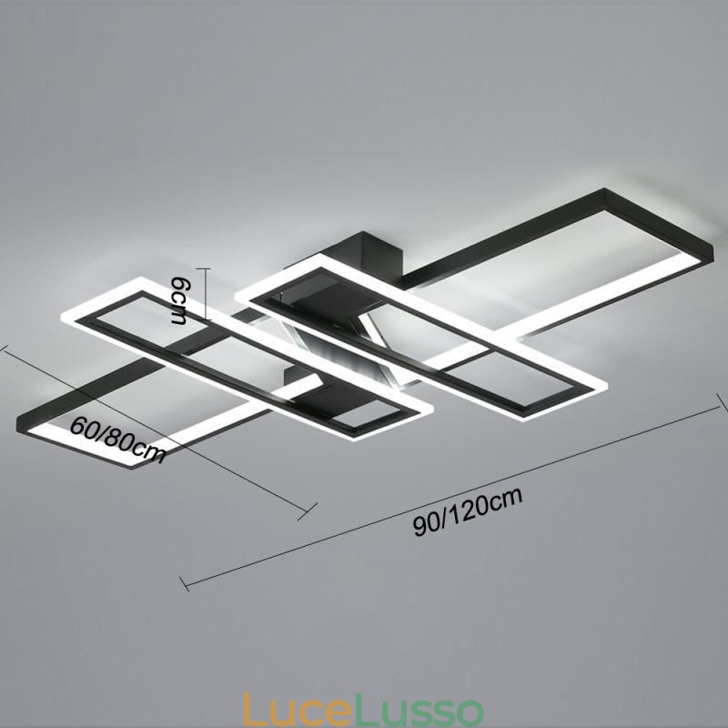 Lampada da soffitto a 4 luci con montaggio a filo, moderna, geometrica, lineare, decorativa