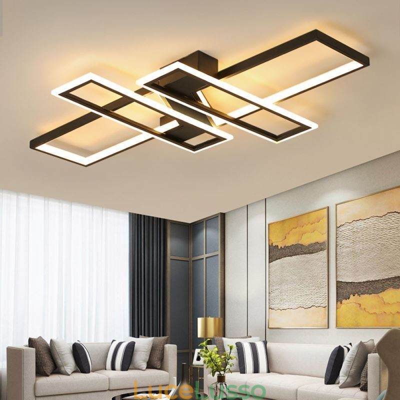 Lampada da soffitto a 4 luci con montaggio a filo, moderna, geometrica, lineare, decorativa