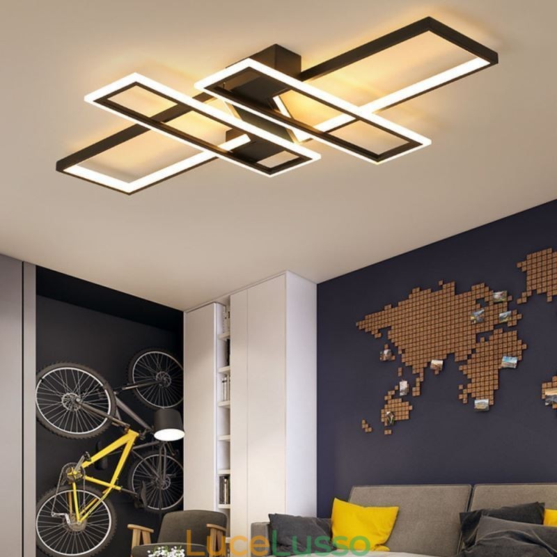 Lampada da soffitto a 4 luci con montaggio a filo, moderna, geometrica, lineare, decorativa