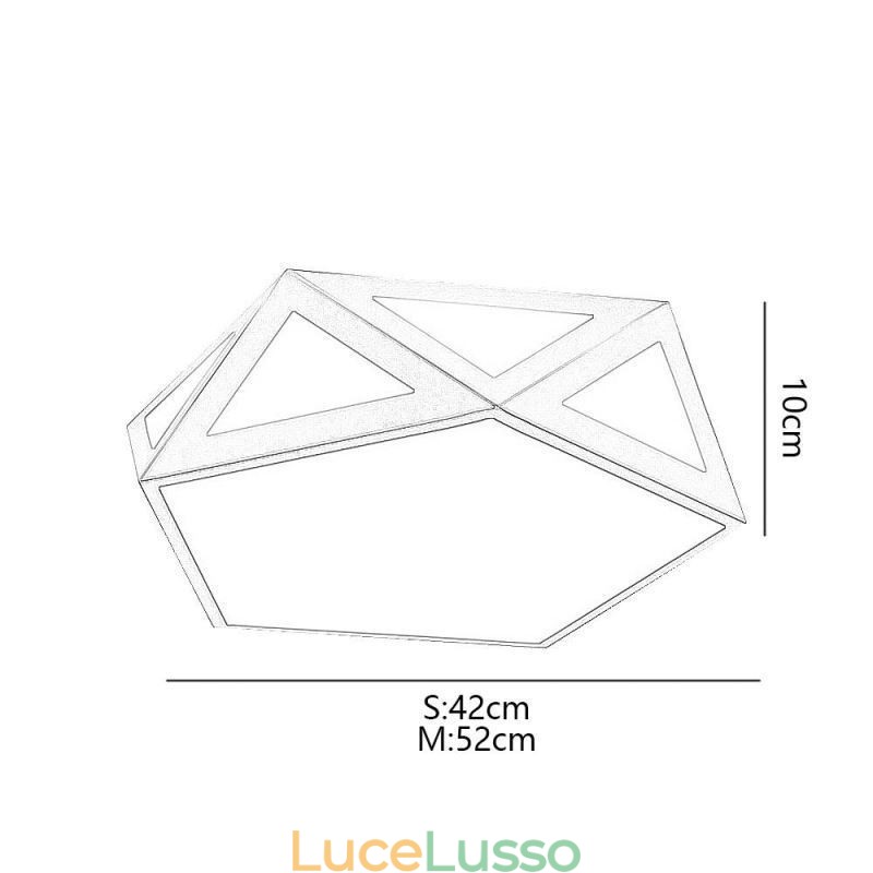 Plafoniera in acrilico con montaggio a filo geometrico dorato