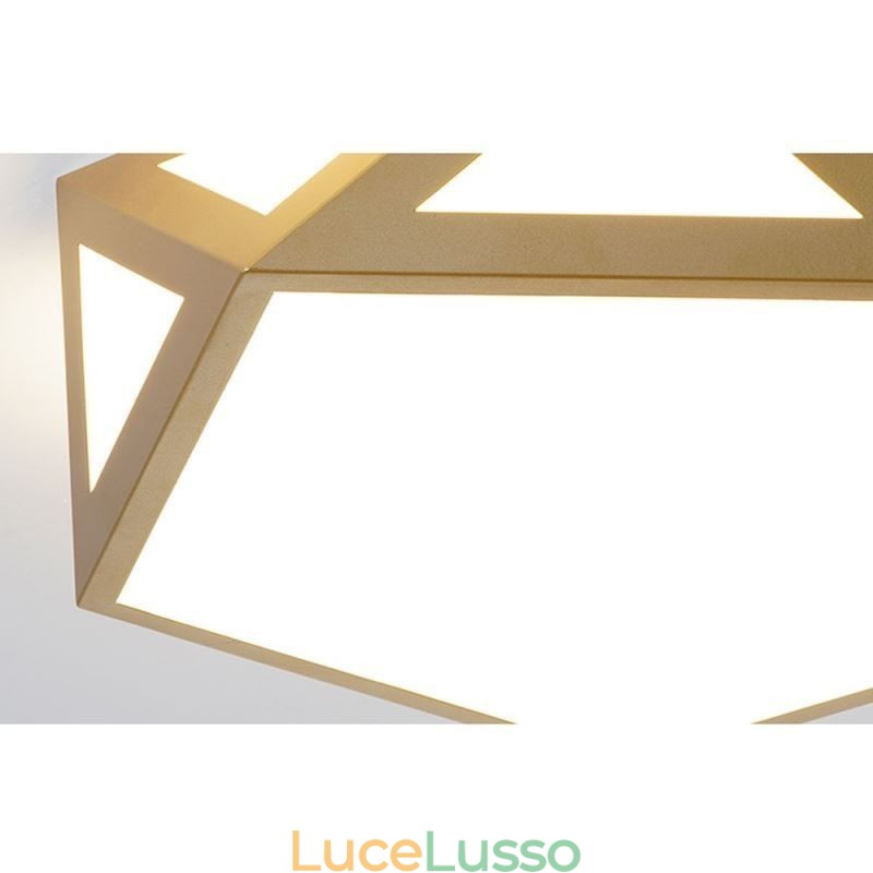 Plafoniera in acrilico con montaggio a filo geometrico dorato
