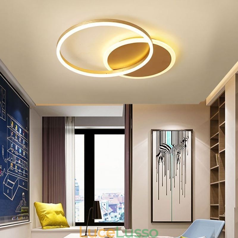 Moderna plafoniera rotonda a filo in oro