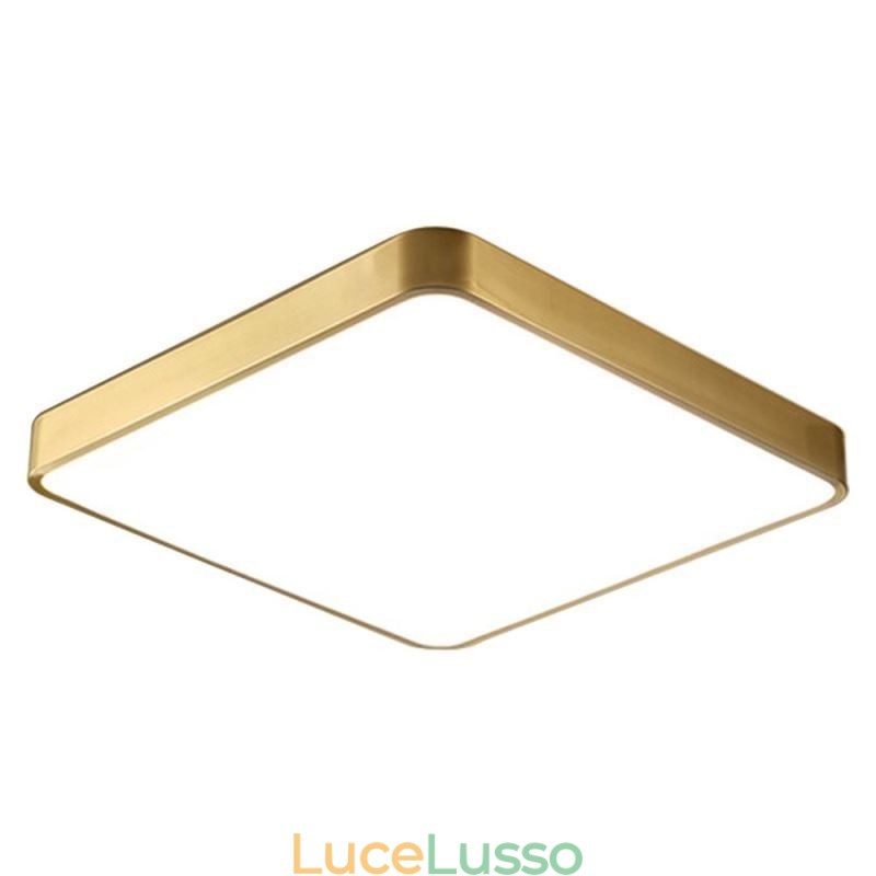 Plafoniera quadrata in acrilico minimalista da montare a filo, in oro