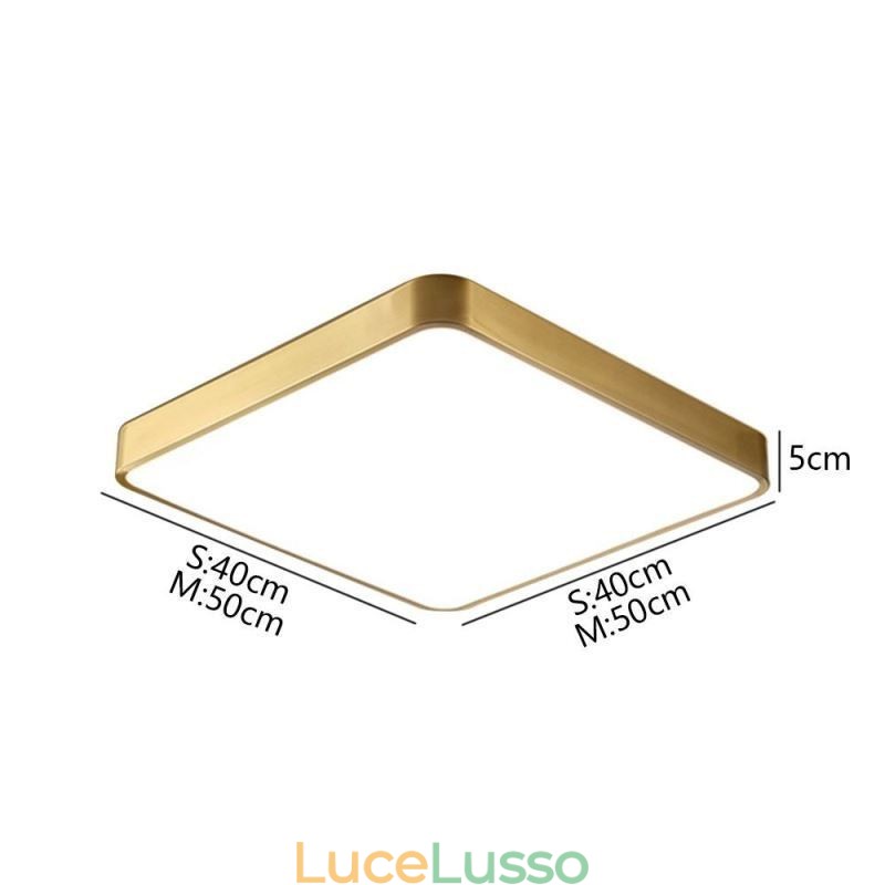 Plafoniera quadrata in acrilico minimalista da montare a filo, in oro