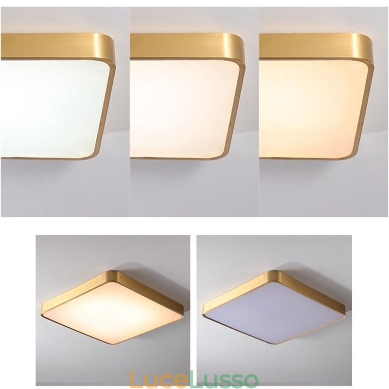 Plafoniera quadrata in acrilico minimalista da montare a filo, in oro
