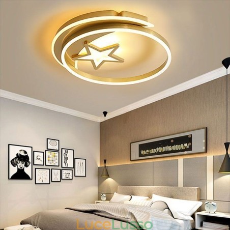 Lampada da soffitto a filo Moon Star in acrilico dorato Lampada da soffitto a filo Moon Star in acrilico dorato