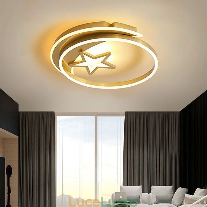Lampada da soffitto a filo Moon Star in acrilico dorato