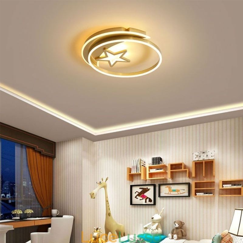 Lampada da soffitto a filo Moon Star in acrilico dorato
