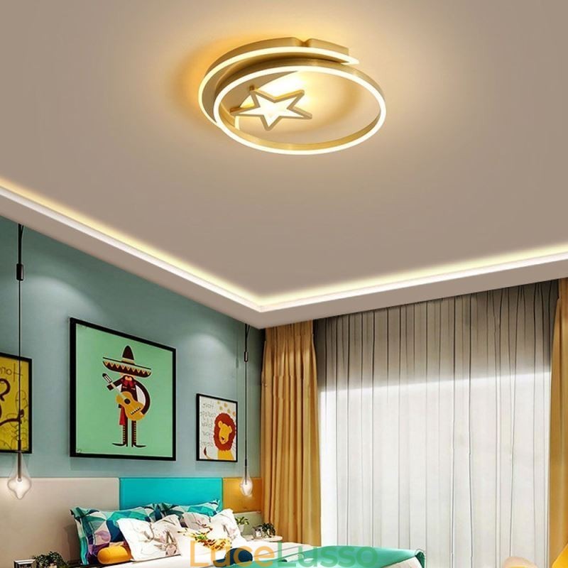 Lampada da soffitto a filo Moon Star in acrilico dorato