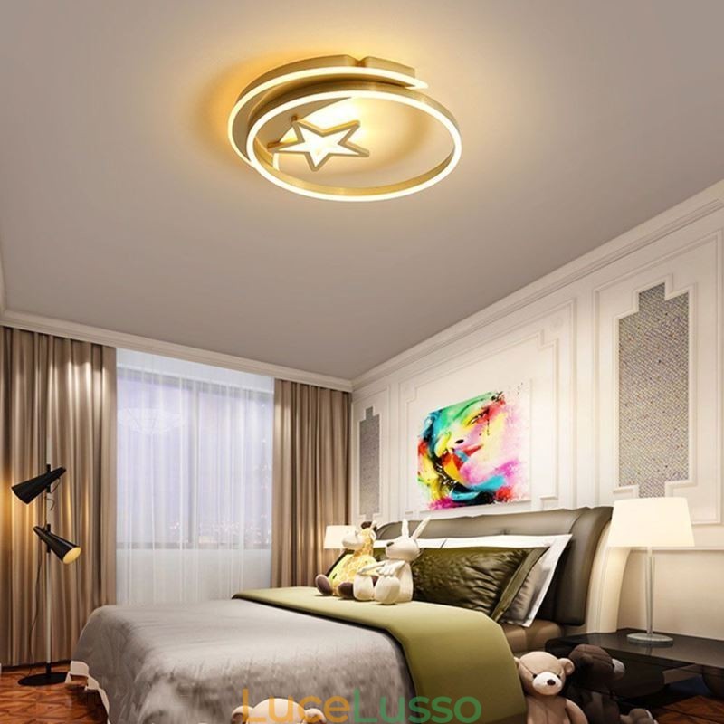 Lampada da soffitto a filo Moon Star in acrilico dorato