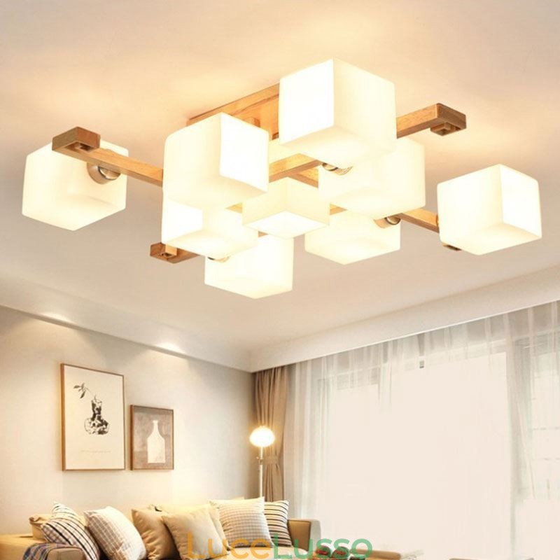Lampada da soffitto a filo nordica creativa in legno massello caldo