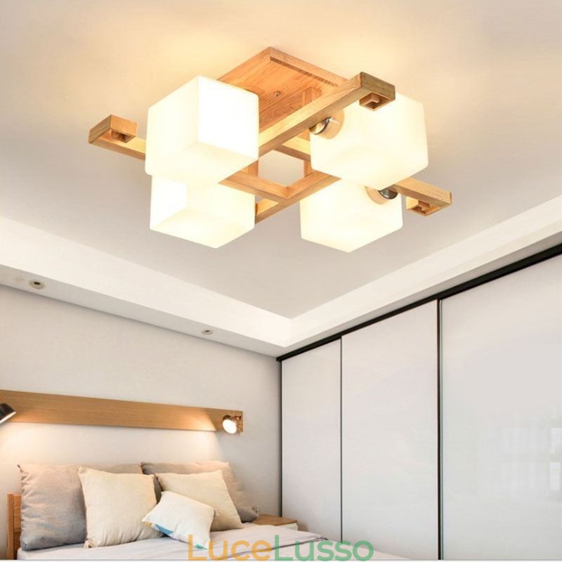 Lampada da soffitto a filo nordica creativa in legno massello caldo
