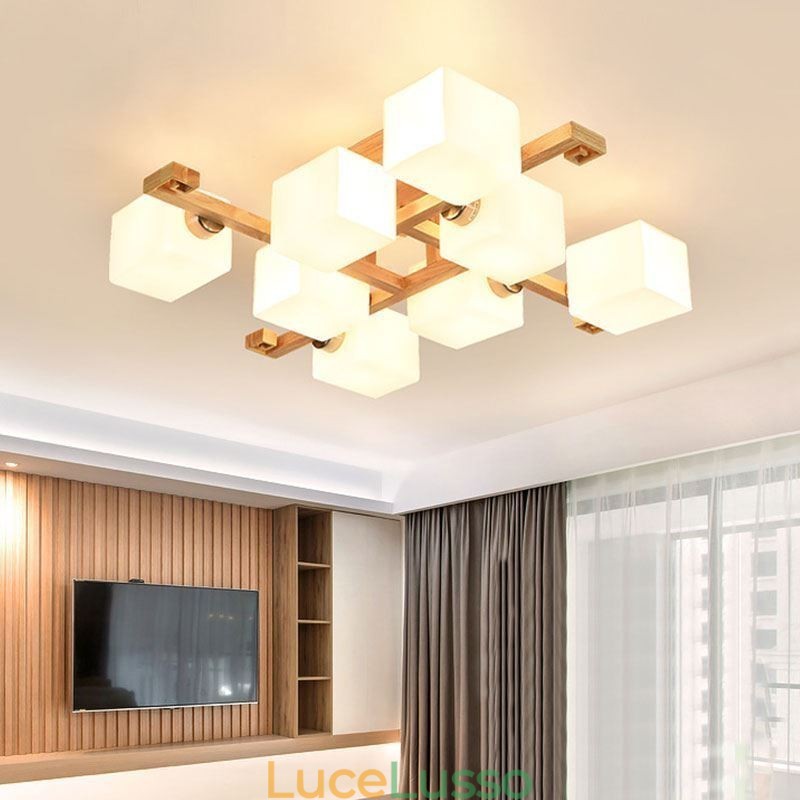 Lampada da soffitto a filo nordica creativa in legno massello caldo