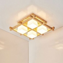Lampada da soffitto a filo con griglia quadrata nordica in legno di gomma