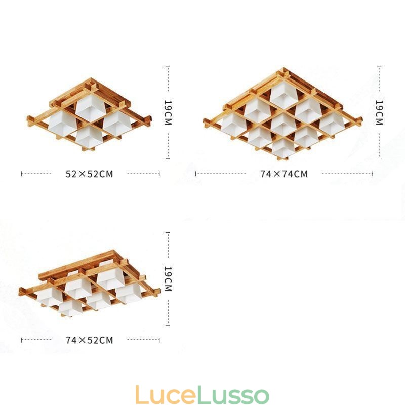 Lampada da soffitto a filo con griglia quadrata nordica in legno di gomma
