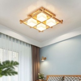 Lampada da soffitto a filo con griglia quadrata nordica in legno di gomma