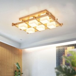 Lampada da soffitto a filo con griglia quadrata nordica in legno di gomma