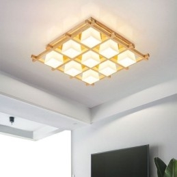 Lampada da soffitto a filo con griglia quadrata nordica in legno di gomma