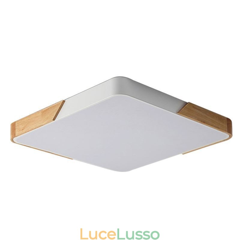Semplice plafoniera con struttura in legno a filo, lampada dal design super sottile, luce a sospensione