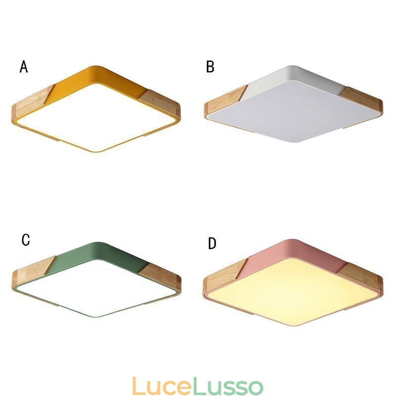 Semplice plafoniera con struttura in legno a filo, lampada dal design super sottile, luce a sospensione