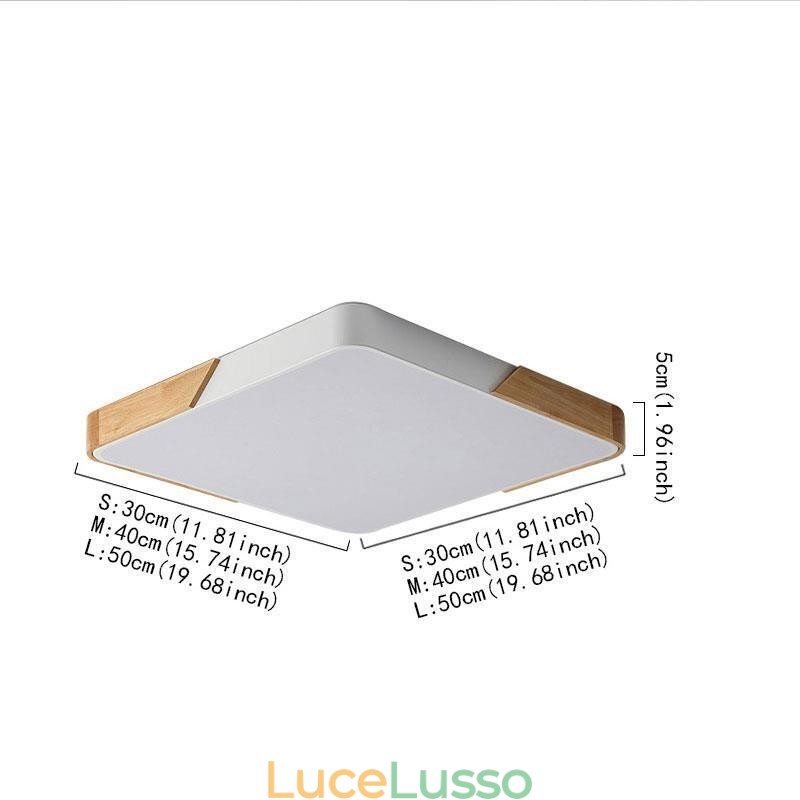 Semplice plafoniera con struttura in legno a filo, lampada dal design super sottile, luce a sospensione