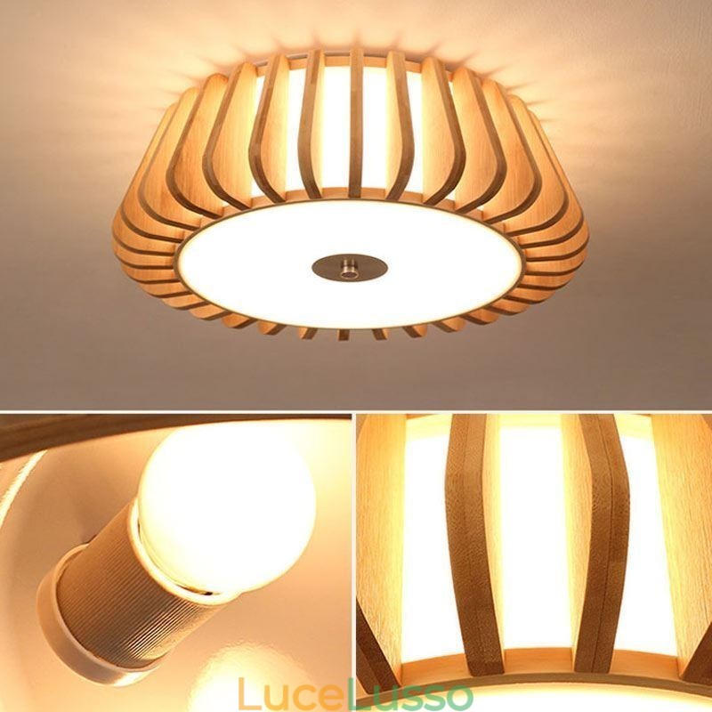 Illuminazione da soffitto creativa in bambù con montaggio a filo rotonda nordica