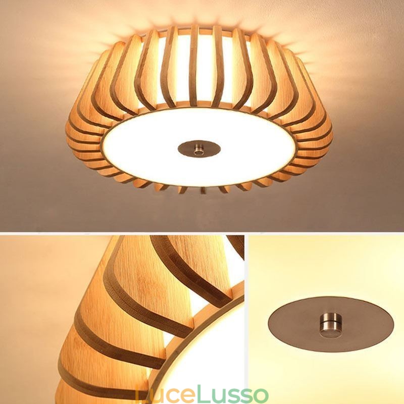 Illuminazione da soffitto creativa in bambù con montaggio a filo rotonda nordica