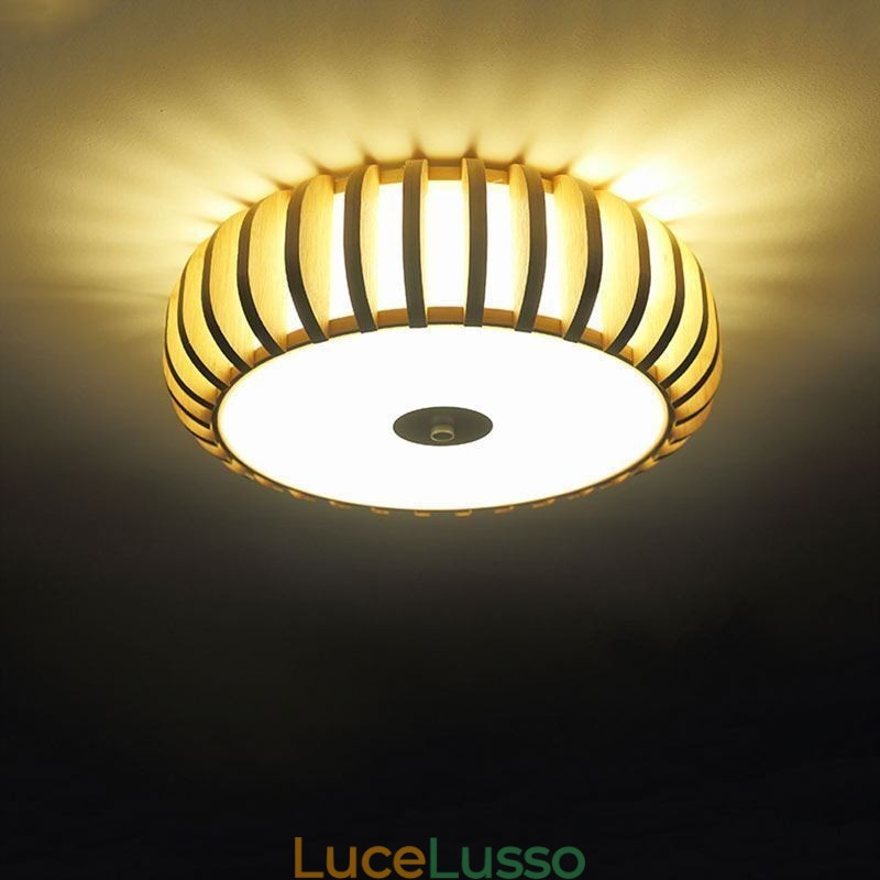 Illuminazione da soffitto a forma di zucca in bambù rurale da montare a filo