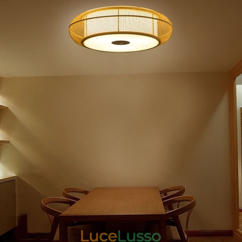 Lampada da soffitto rotonda giapponese creativa con montaggio a filo in bambù speciale cinese