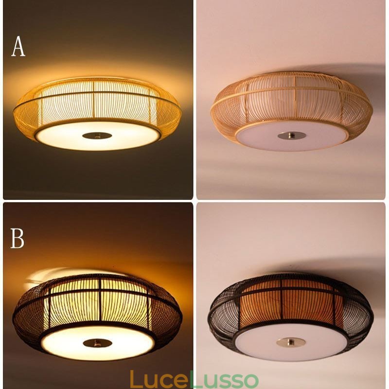 Lampada da soffitto rotonda giapponese creativa con montaggio a filo in bambù speciale cinese