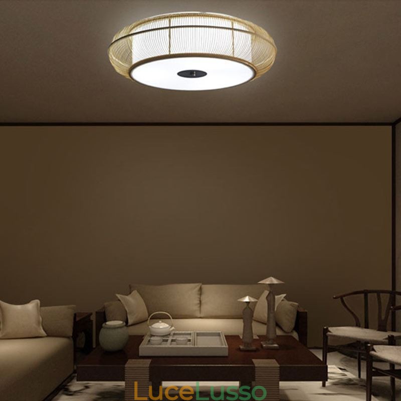 Lampada da soffitto rotonda giapponese creativa con montaggio a filo in bambù speciale cinese