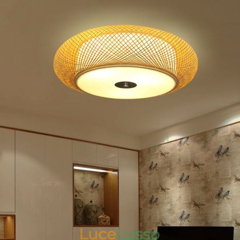Moderna illuminazione da soffitto cinese intrecciata a filo in bambù