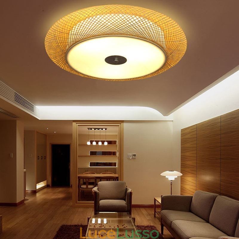Moderna illuminazione da soffitto cinese intrecciata a filo in bambù