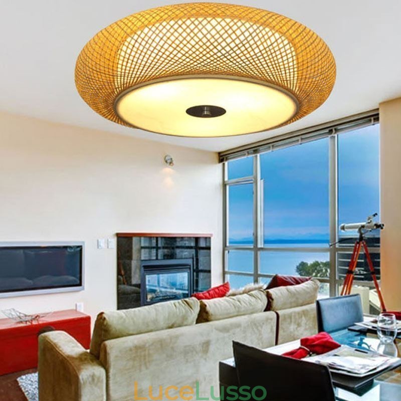 Moderna illuminazione da soffitto cinese intrecciata a filo in bambù