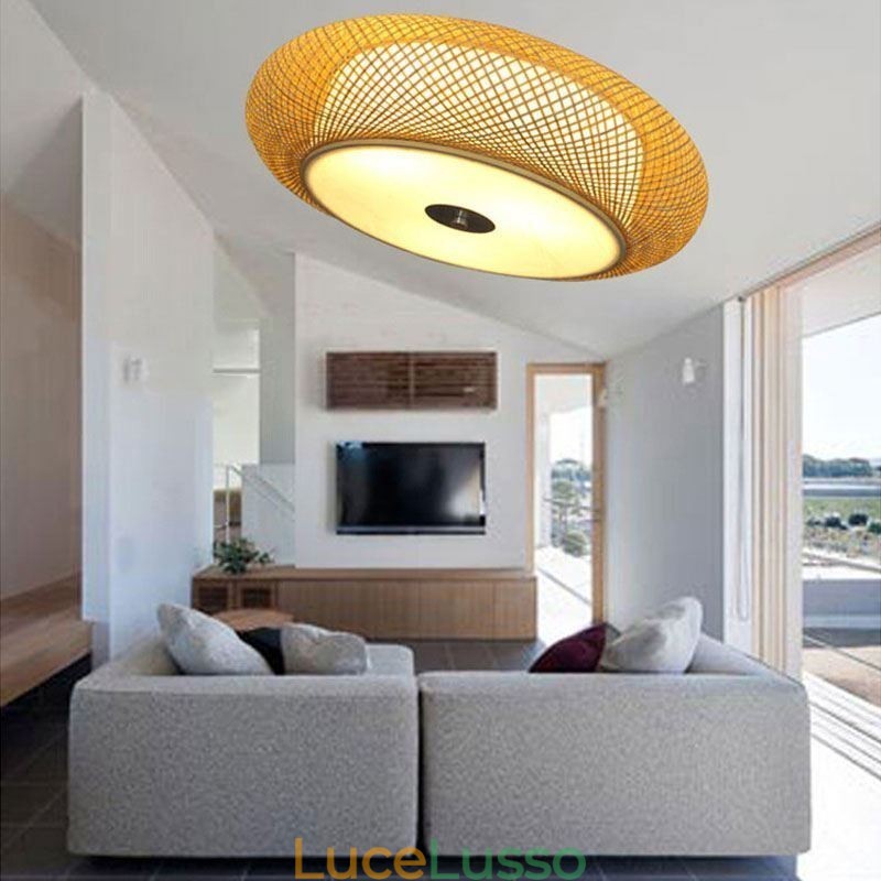 Moderna illuminazione da soffitto cinese intrecciata a filo in bambù
