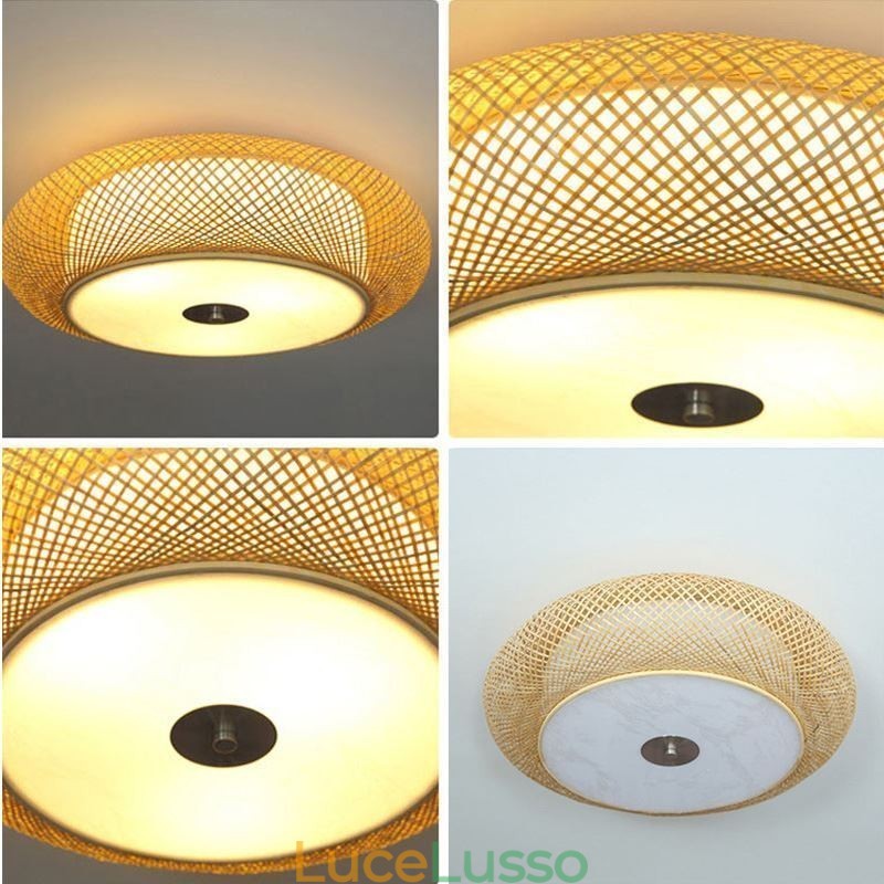Moderna illuminazione da soffitto cinese intrecciata a filo in bambù
