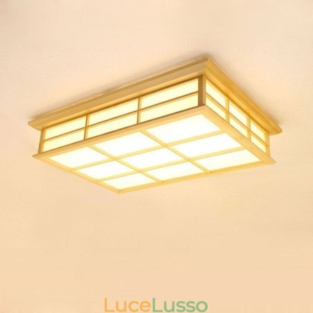 Lampada da soffitto giapponese cubica Illuminazione da soffitto in legno massello Lampada da soffitto giapponese cubica Illuminazione da soffitto in legno massello