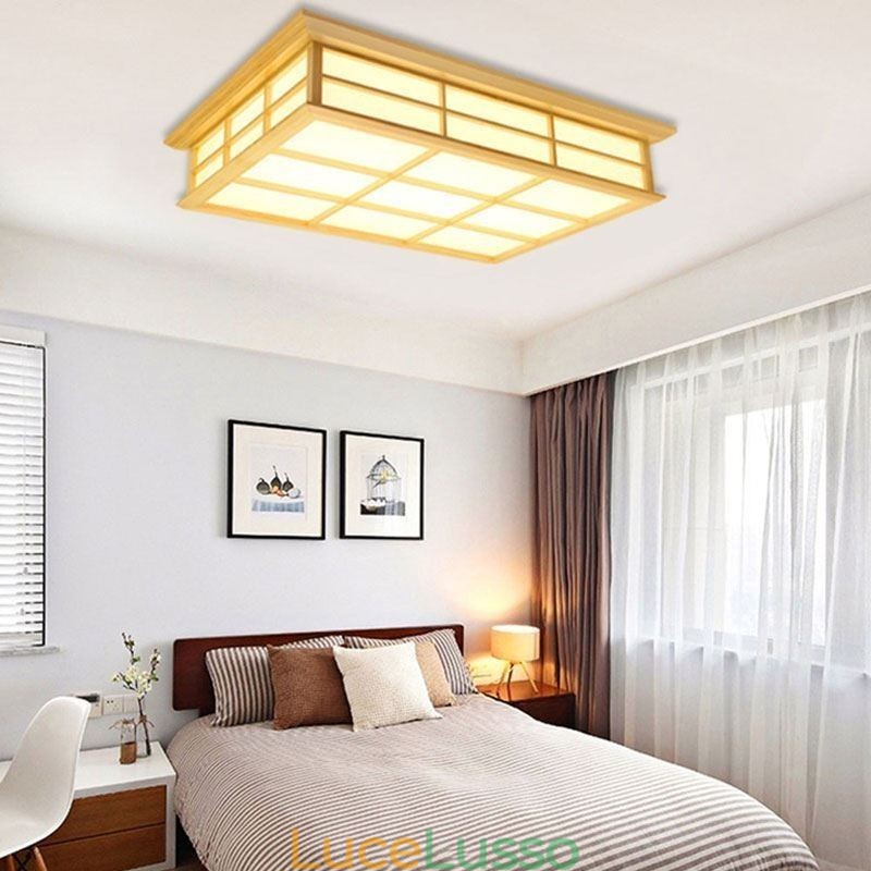 Lampada da soffitto giapponese cubica Illuminazione da soffitto in legno massello