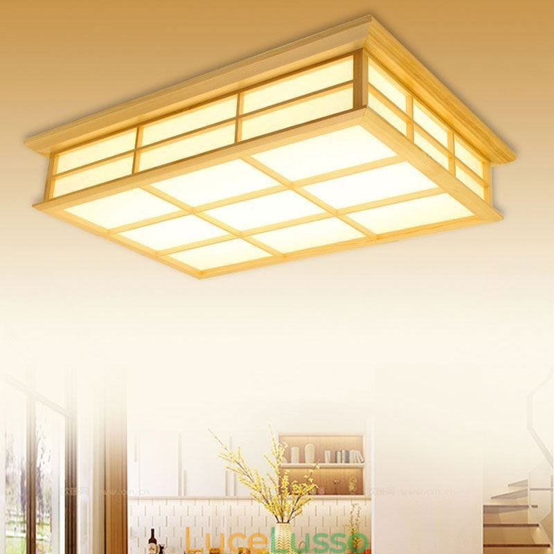 Lampada da soffitto giapponese cubica Illuminazione da soffitto in legno massello