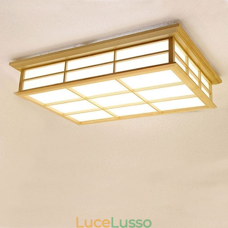 Lampada da soffitto giapponese cubica Illuminazione da soffitto in legno massello