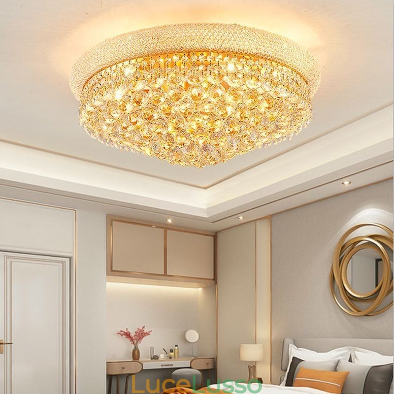 Lampada da soffitto in cristallo di lusso con montaggio a filo europeo
