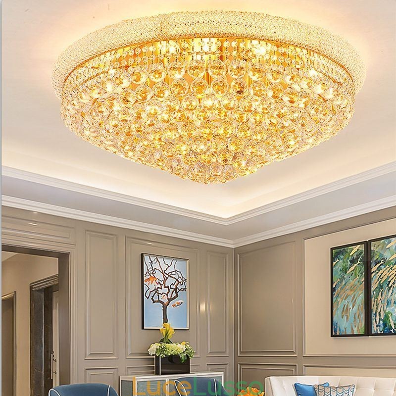 Lampada da soffitto in cristallo di lusso con montaggio a filo europeo