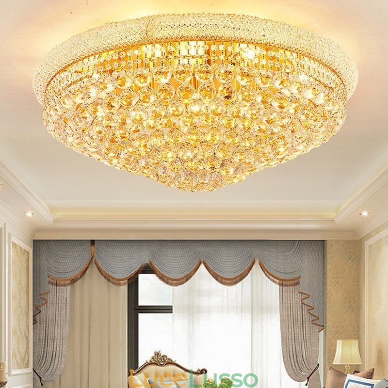 Lampada da soffitto in cristallo di lusso con montaggio a filo europeo